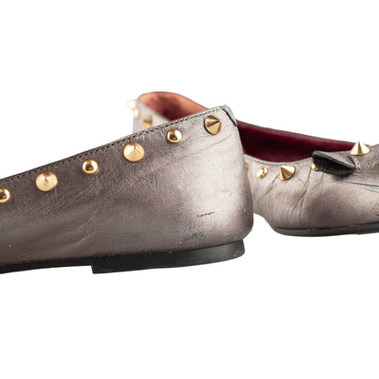 Marc by Marc Jacobs Metallic Grey Mouse Leather Studded Ballet Flats
