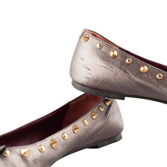 Marc by Marc Jacobs Metallic Grey Mouse Leather Studded Ballet Flats