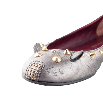 Marc by Marc Jacobs Metallic Grey Mouse Leather Studded Ballet Flats