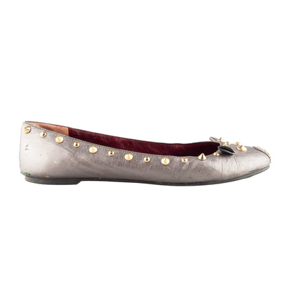Marc by Marc Jacobs Metallic Grey Mouse Leather Studded Ballet Flats