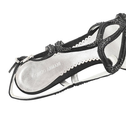 Giorgio Armani Crystal-Embellished Black Sandals