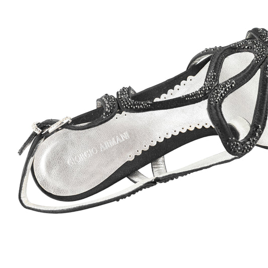 Giorgio Armani Crystal-Embellished Black Sandals