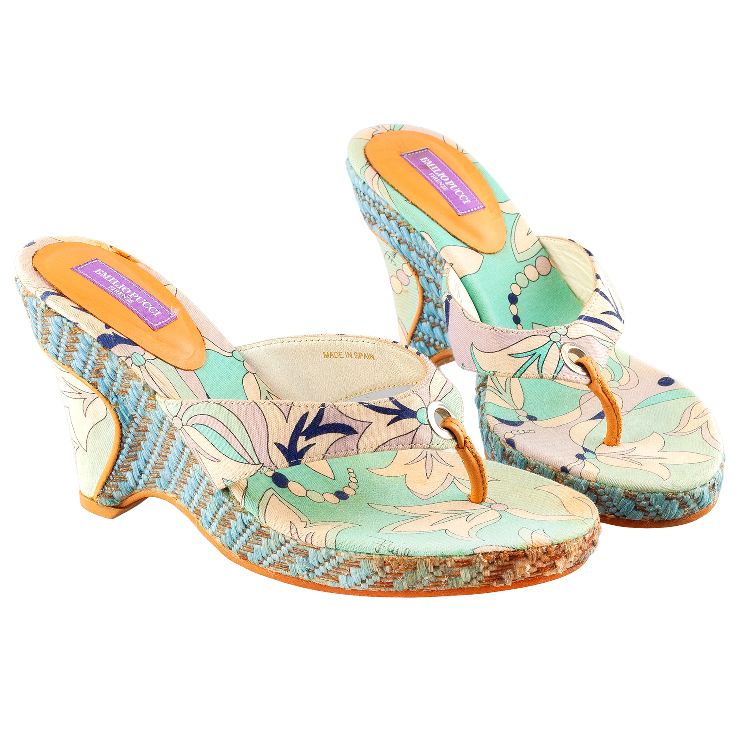 Emilio Pucci Blue Tone Ratan Wedge Sandal