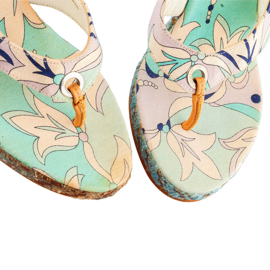 Emilio Pucci Blue Tone Ratan Wedge Sandal