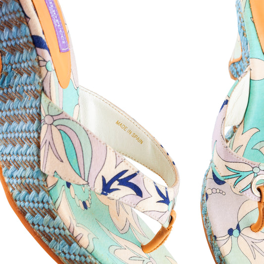 Emilio Pucci Blue Tone Ratan Wedge Sandal