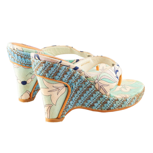 Emilio Pucci Blue Tone Ratan Wedge Sandal