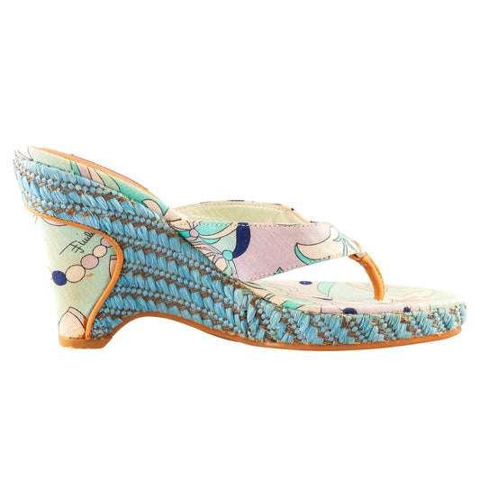 Emilio Pucci Blue Tone Ratan Wedge Sandal