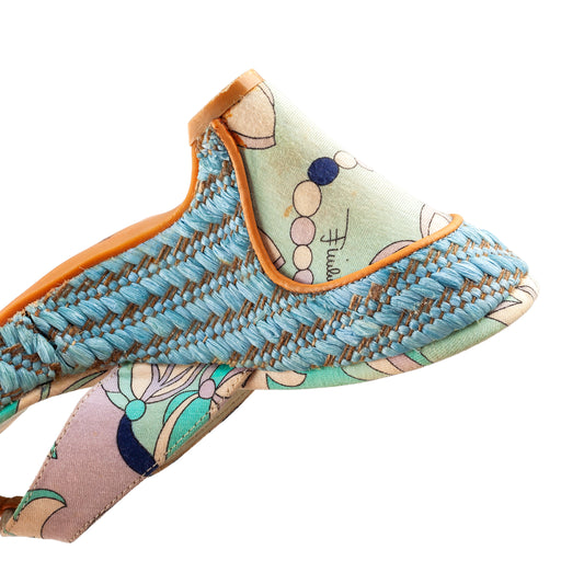 Emilio Pucci Blue Tone Ratan Wedge Sandal