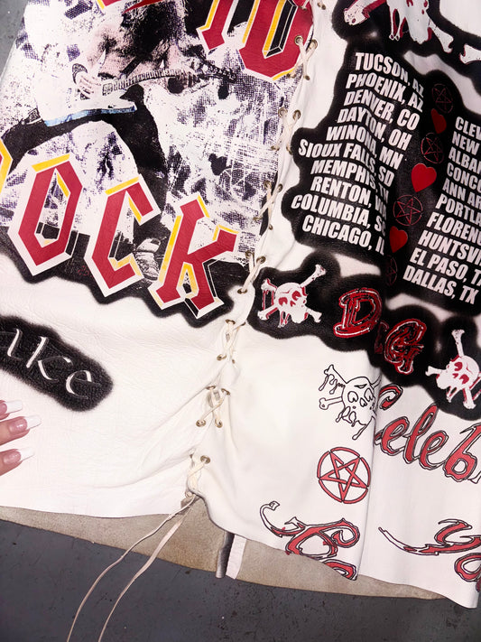 Dolce & Gabbana RARE Fall 2001 ‘ACDC- KISS’ Rocker Vintage White Leather Skirt (S/M)
