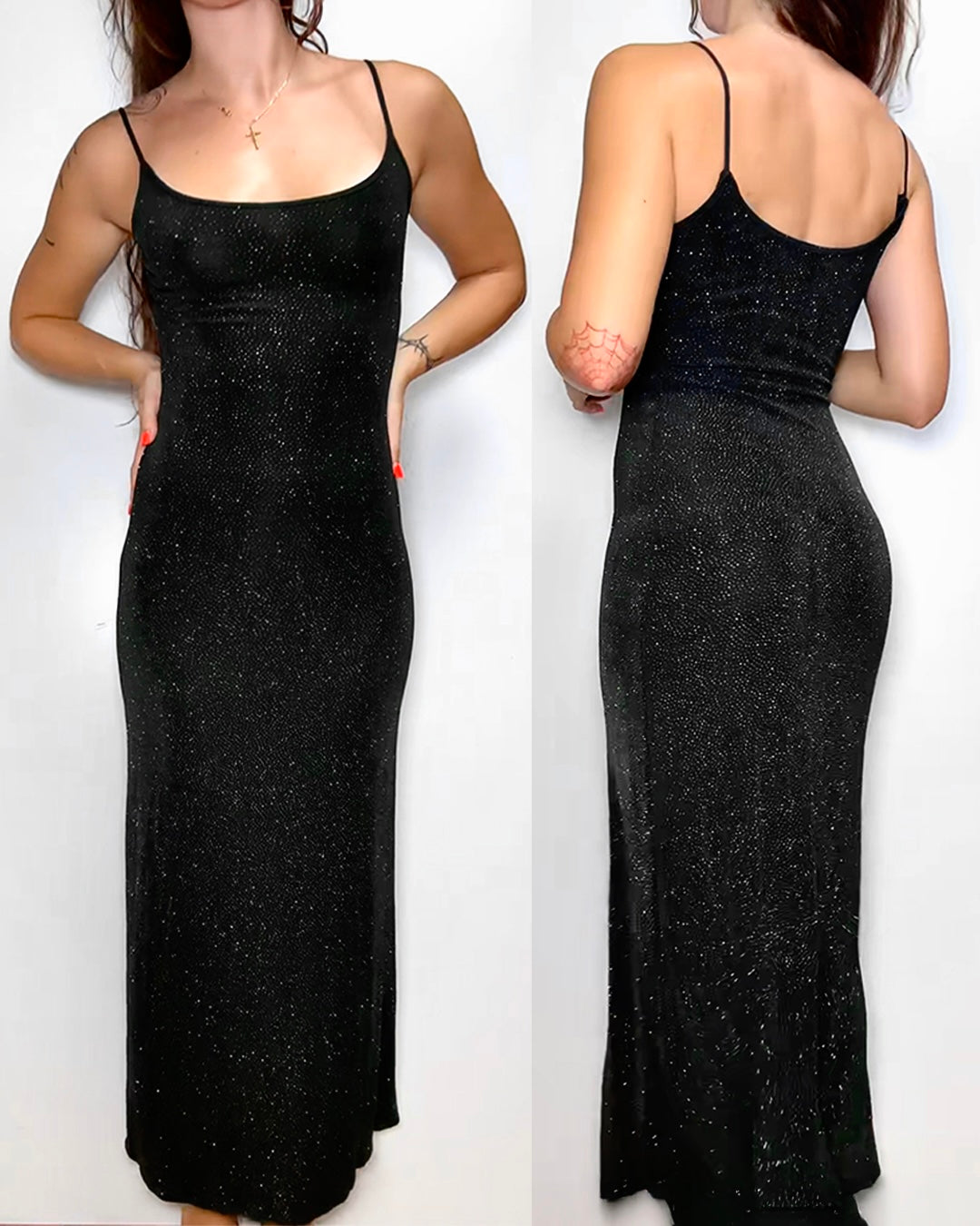 Plein Sud Vintage Black Shimmery Maxi Flowy Dress (S-M)