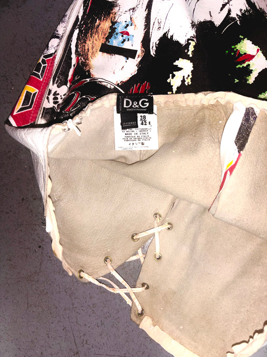 Dolce & Gabbana RARE Fall 2001 ‘ACDC- KISS’ Rocker Vintage White Leather Skirt (S/M)