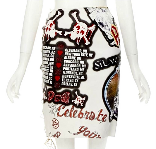 Dolce & Gabbana RARE Fall 2001 ‘ACDC- KISS’ Rocker Vintage White Leather Skirt (S/M)