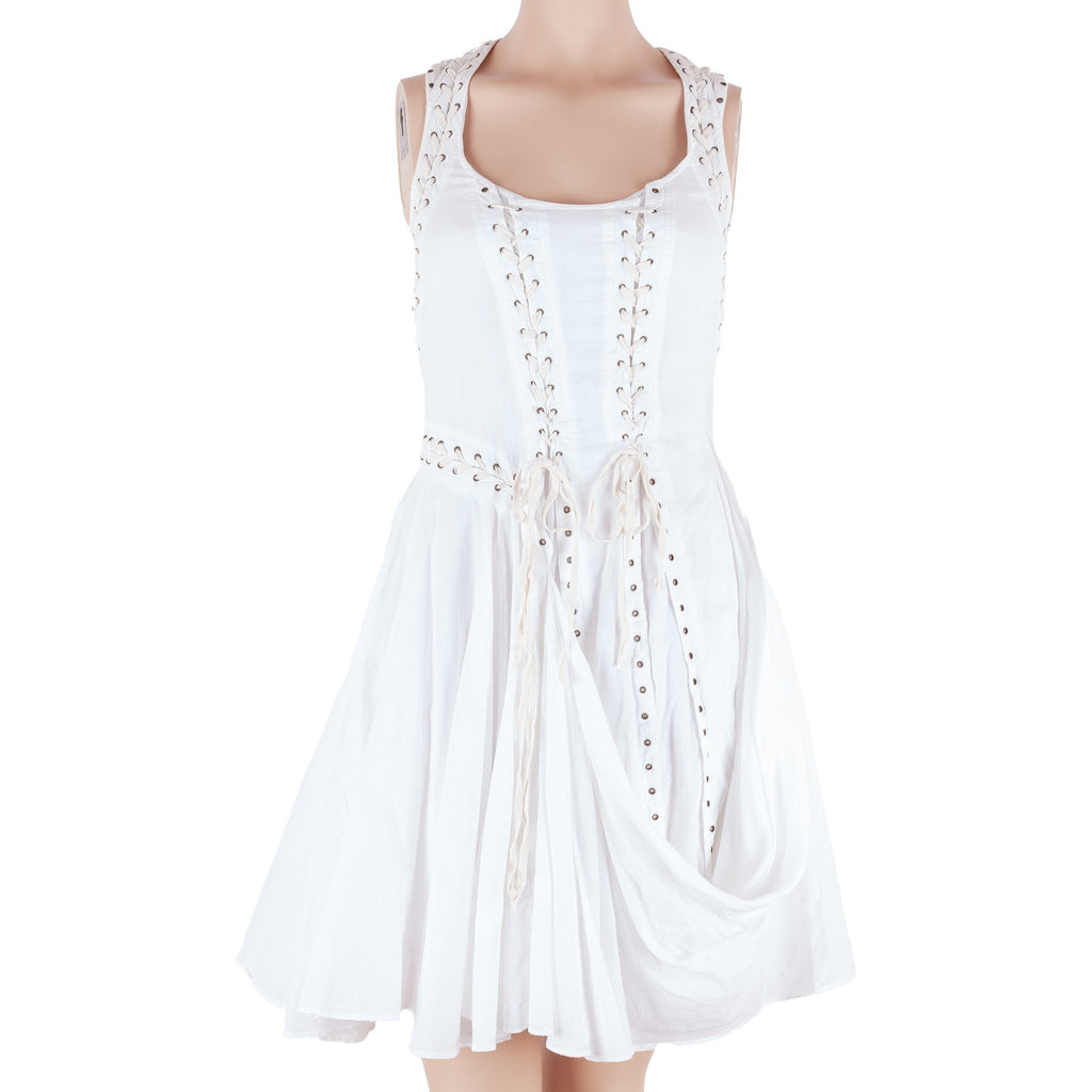 all saints corset dress Spitalfields “Aemilla” Laced Grommet – VOODOO WAREHOUSE Midi dress Size:Large (104-114cm) / XShort mesh overlay Beach Plus Size Dresses