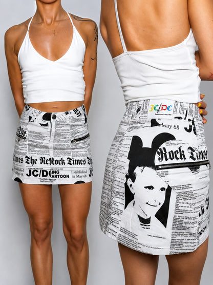 Rare JCDC by Jean Charles de Castelbajac Newspaper Print Mini Skirt White Black