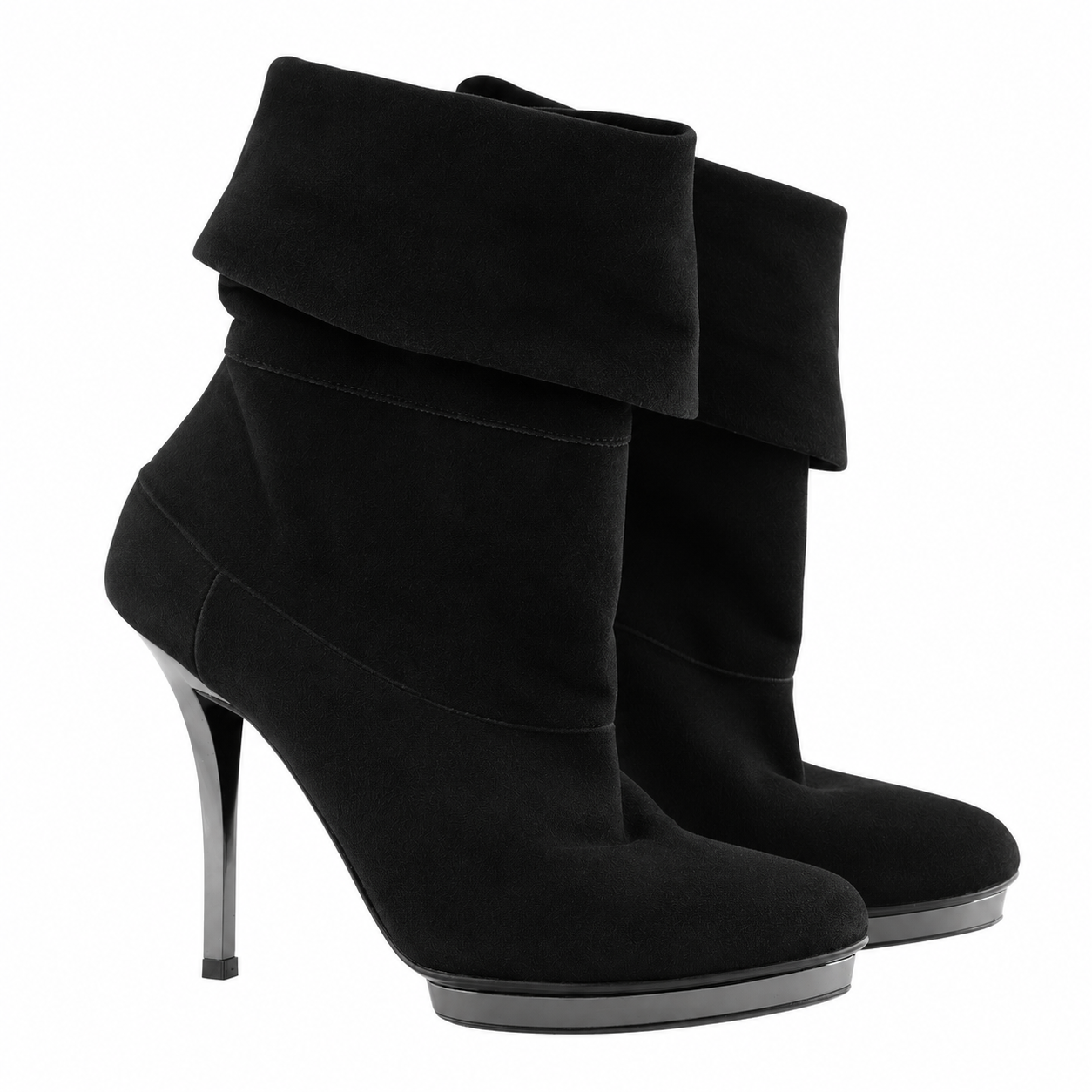 Gucci Black Suede Fold-Over Platform Stiletto Ankle Boots