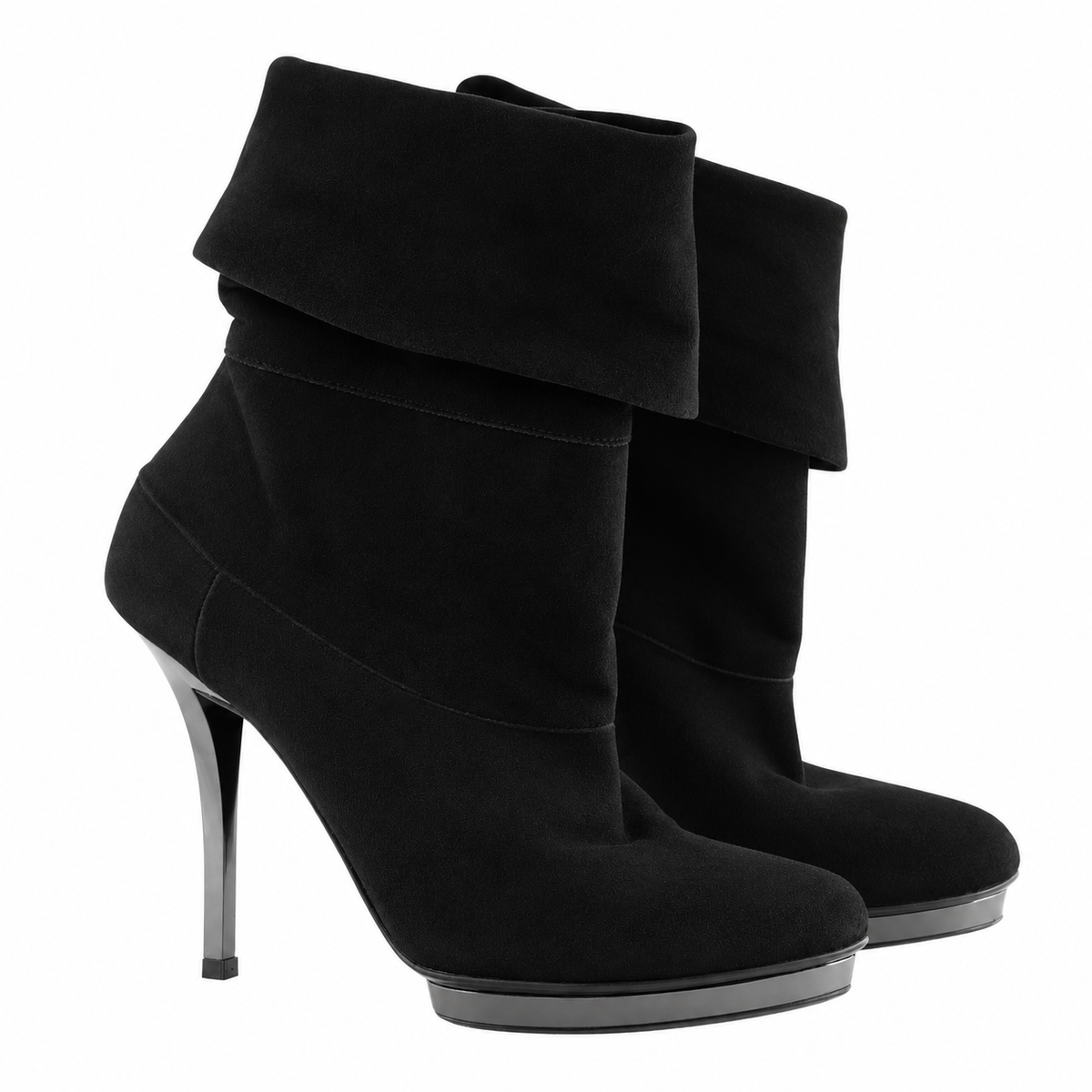 Gucci Black Suede Fold-Over Platform Stiletto Ankle Boots