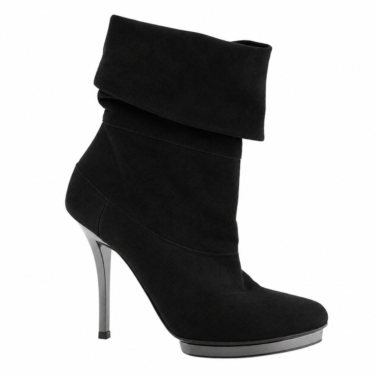 Gucci Black Suede Fold-Over Platform Stiletto Ankle Boots