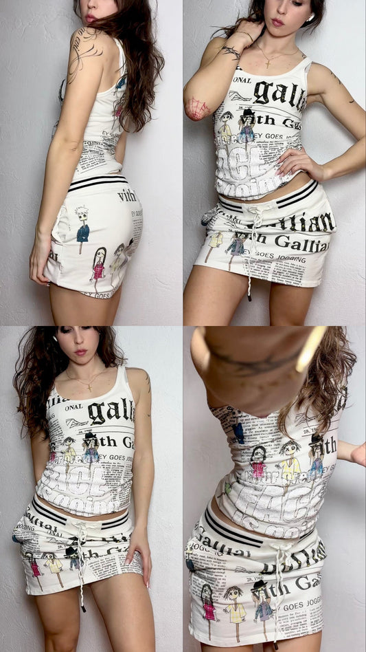 Galliano Newspaper ‘Your Pretty Face Is Going to Sell’ Top & Skirt Set  