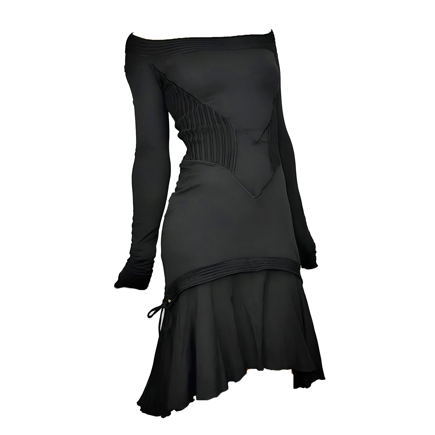 Roberto Cavalli Class Vintage Black Off The Shoulder Midi Dress (M)