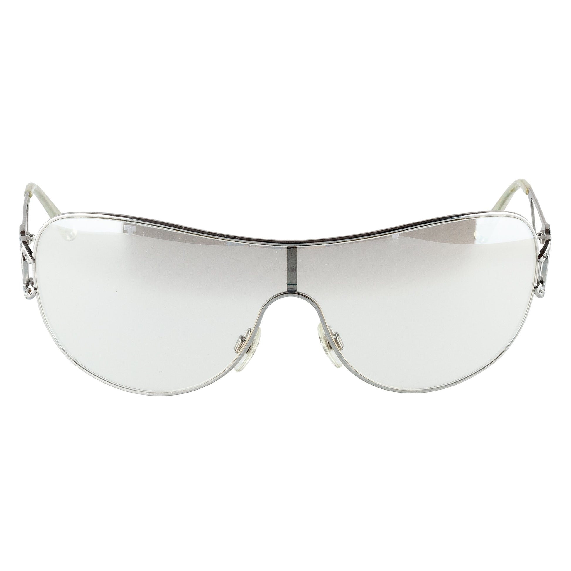 Chanel 4071-B CC Logo Shield Clear Sunglasses With Rhinestones