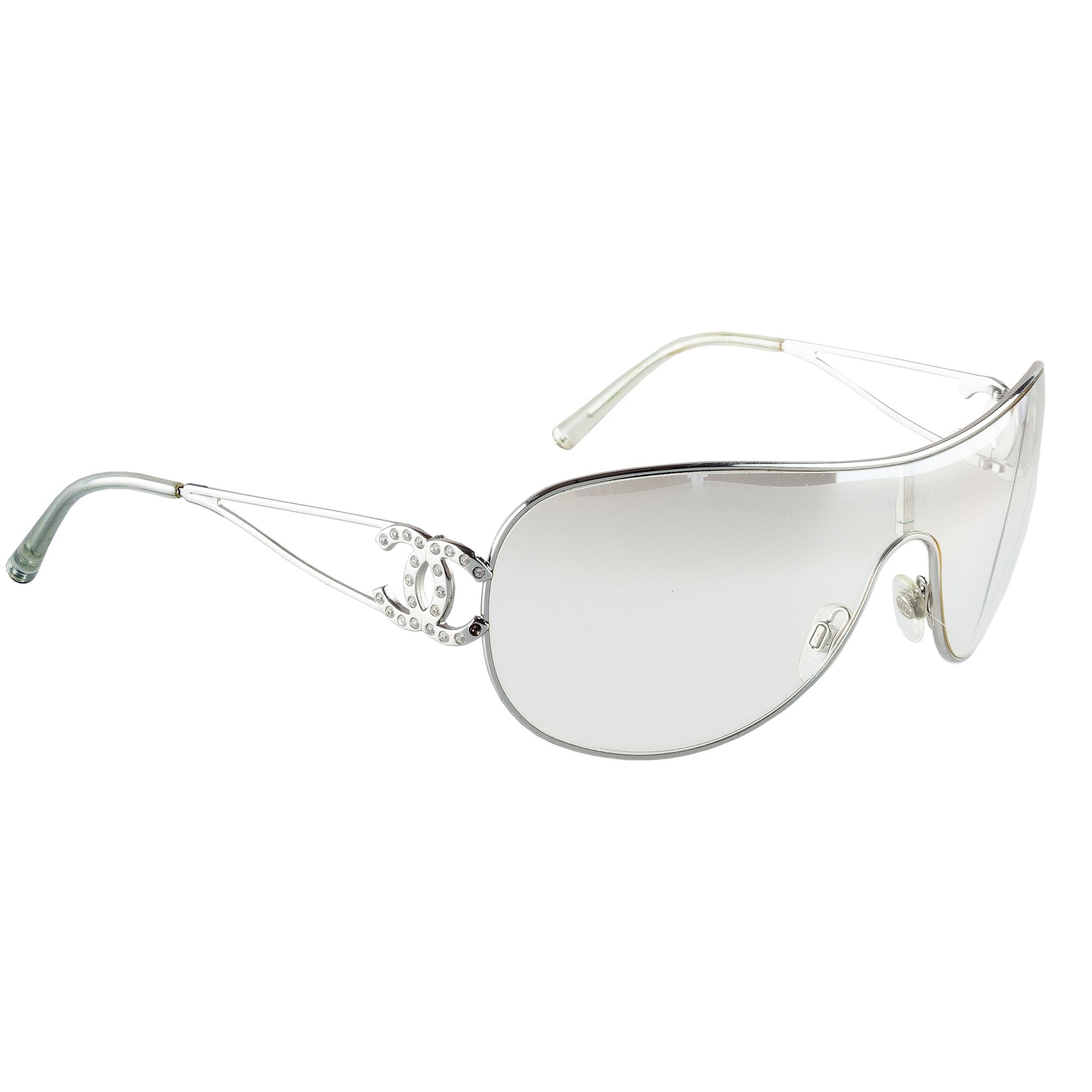 Chanel 4071-B CC Logo Shield Clear Sunglasses With Rhinestones