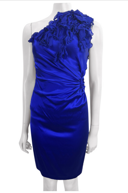 Roberto Cavalli Electric Blue Silk Vintage One Shoulder Dress (S)