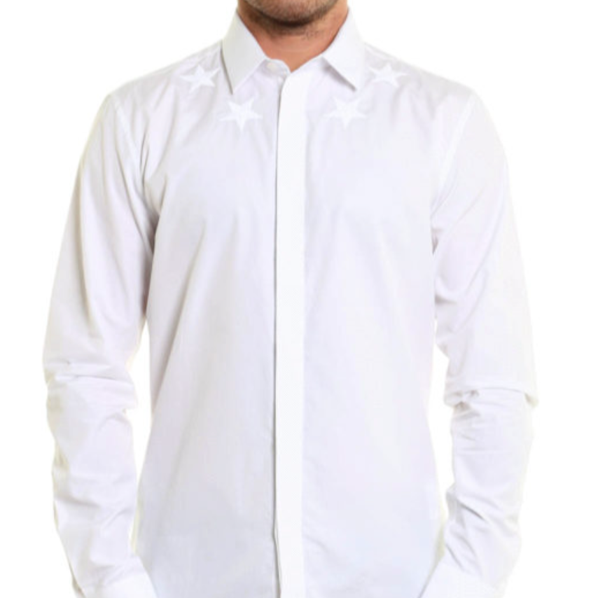 Givenchy Paris Long Sleeve Stars Button Up White Shirt (M/L)