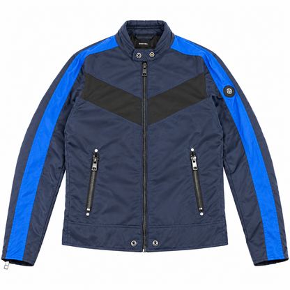 Diesel Navy Blue & Electric Blue Chevron Nylon Biker Jacket