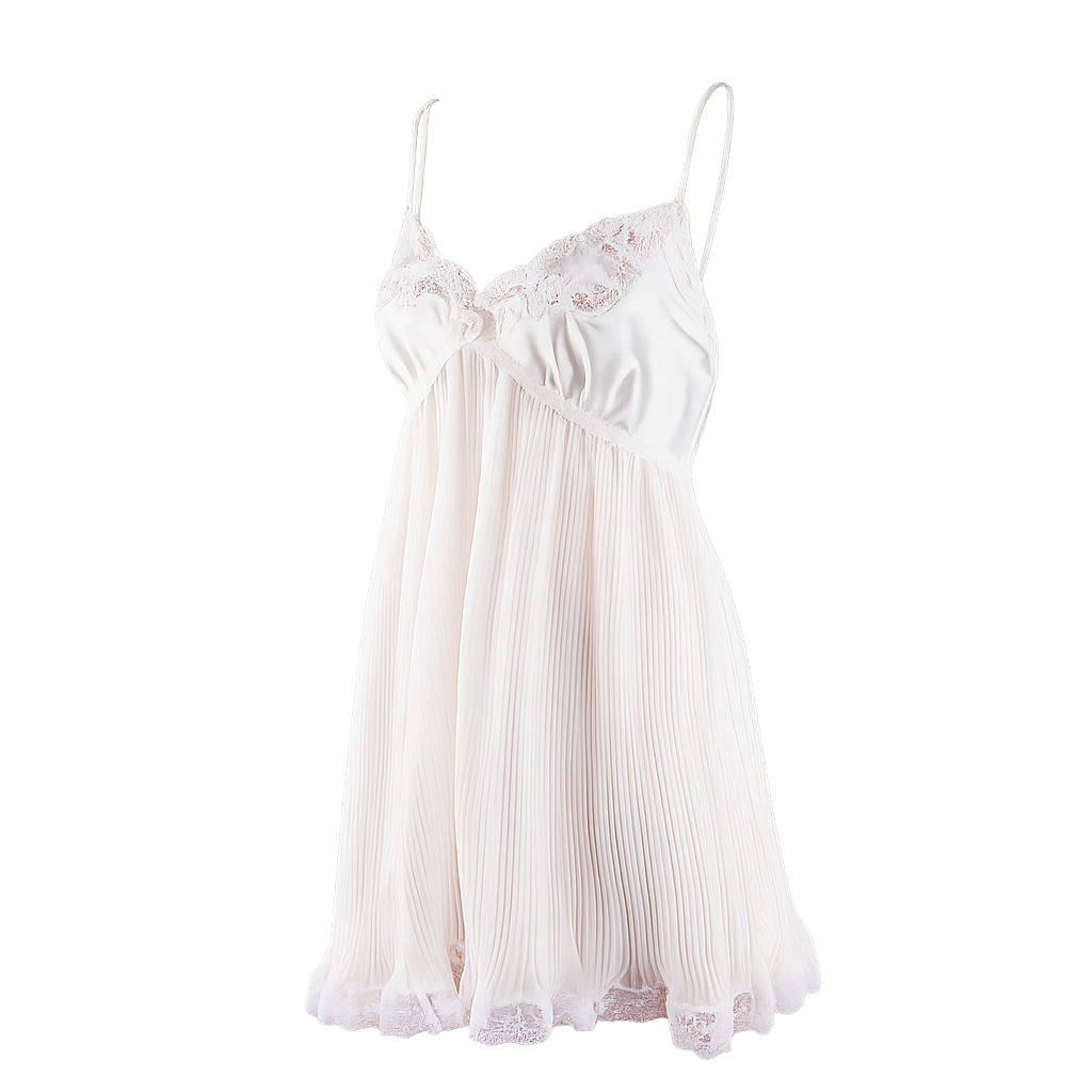 Christian Dior Vintage Ivory Pleated Chiffon Lace Babydoll Slip Dress