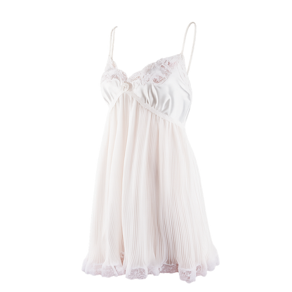 Christian Dior Vintage Ivory Pleated Chiffon Lace Babydoll Slip Dress