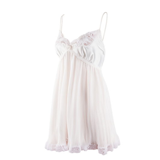 Christian Dior Vintage Ivory Pleated Chiffon Lace Babydoll Slip Dress