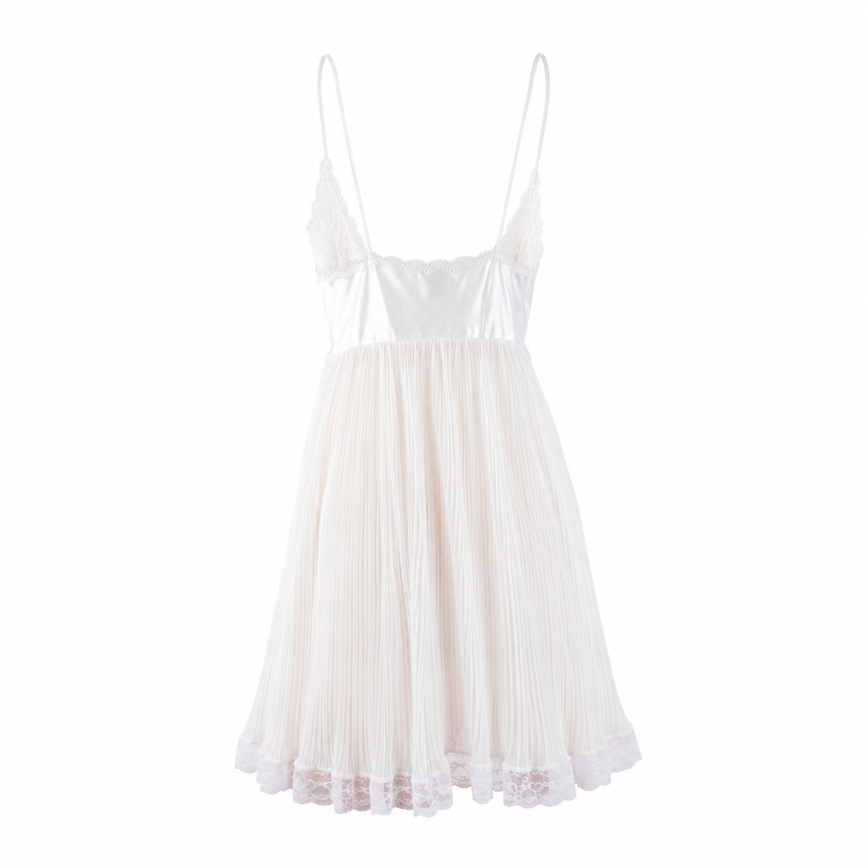 Christian Dior Vintage Ivory Pleated Chiffon Lace Babydoll Slip Dress