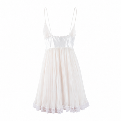 Christian Dior Vintage Ivory Pleated Chiffon Lace Babydoll Slip Dress