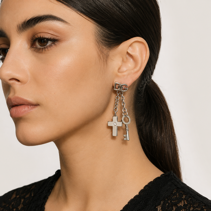Dolce & Gabbana Cross and Key Stainless Steel Earrings