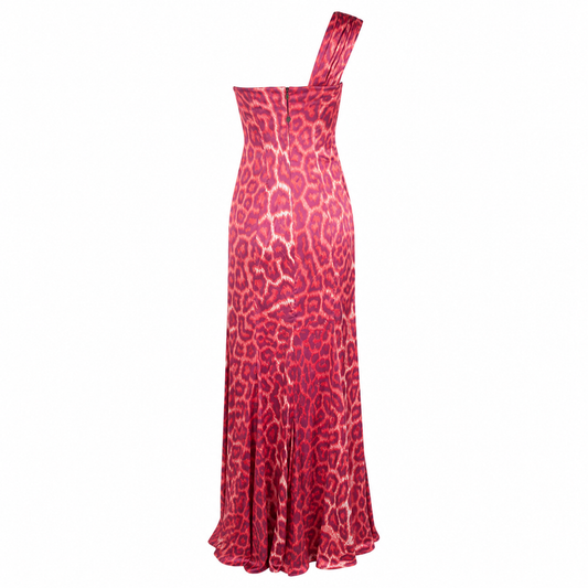Just Cavalli S/S 2008 Pink Leopard Print One Shoulder Maxi Dress