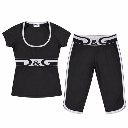 D&G Dolce & Gabbana Black & White Logo Sportswear Two-Piece Set