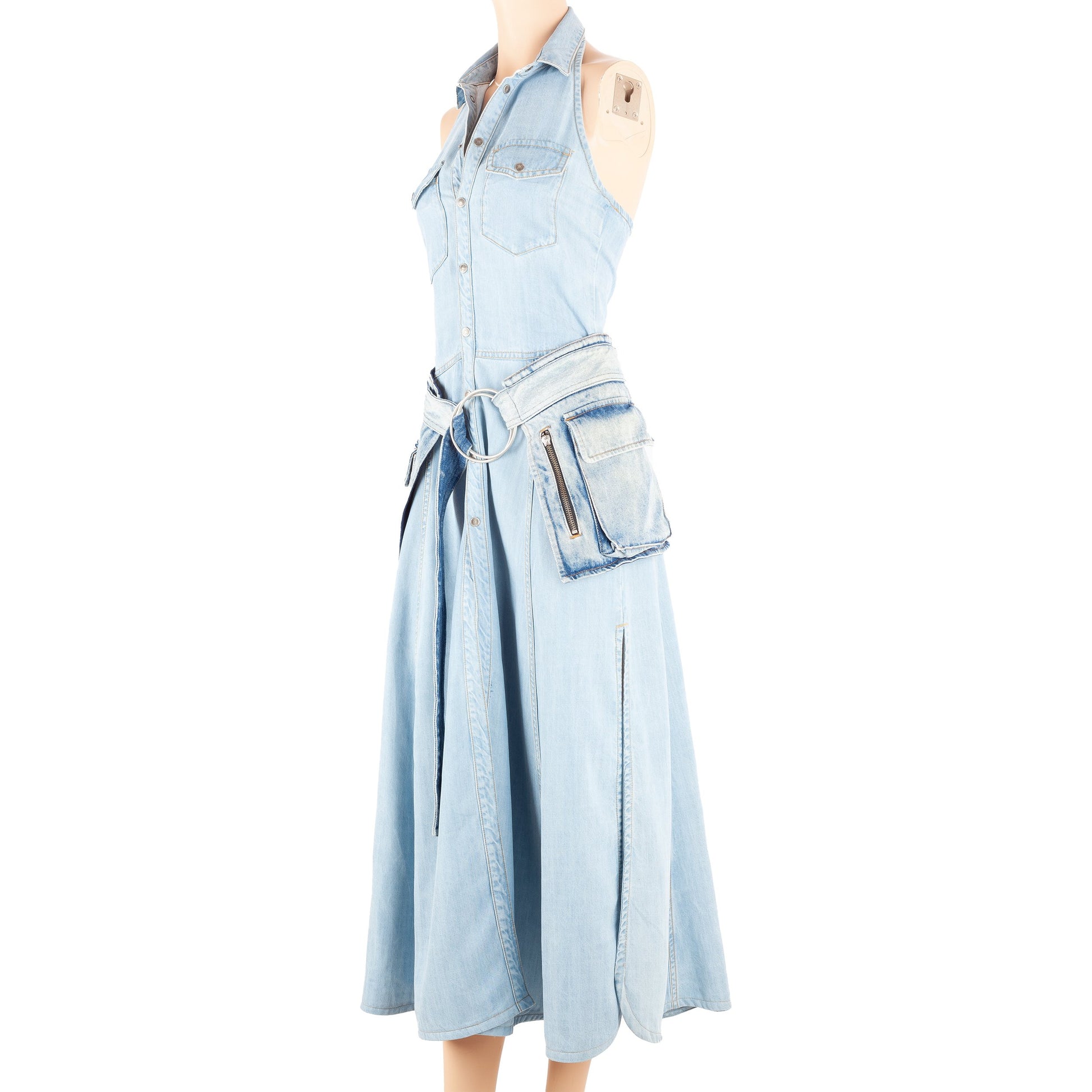 Diesel Halterneck Belted Denim Maxi Dress