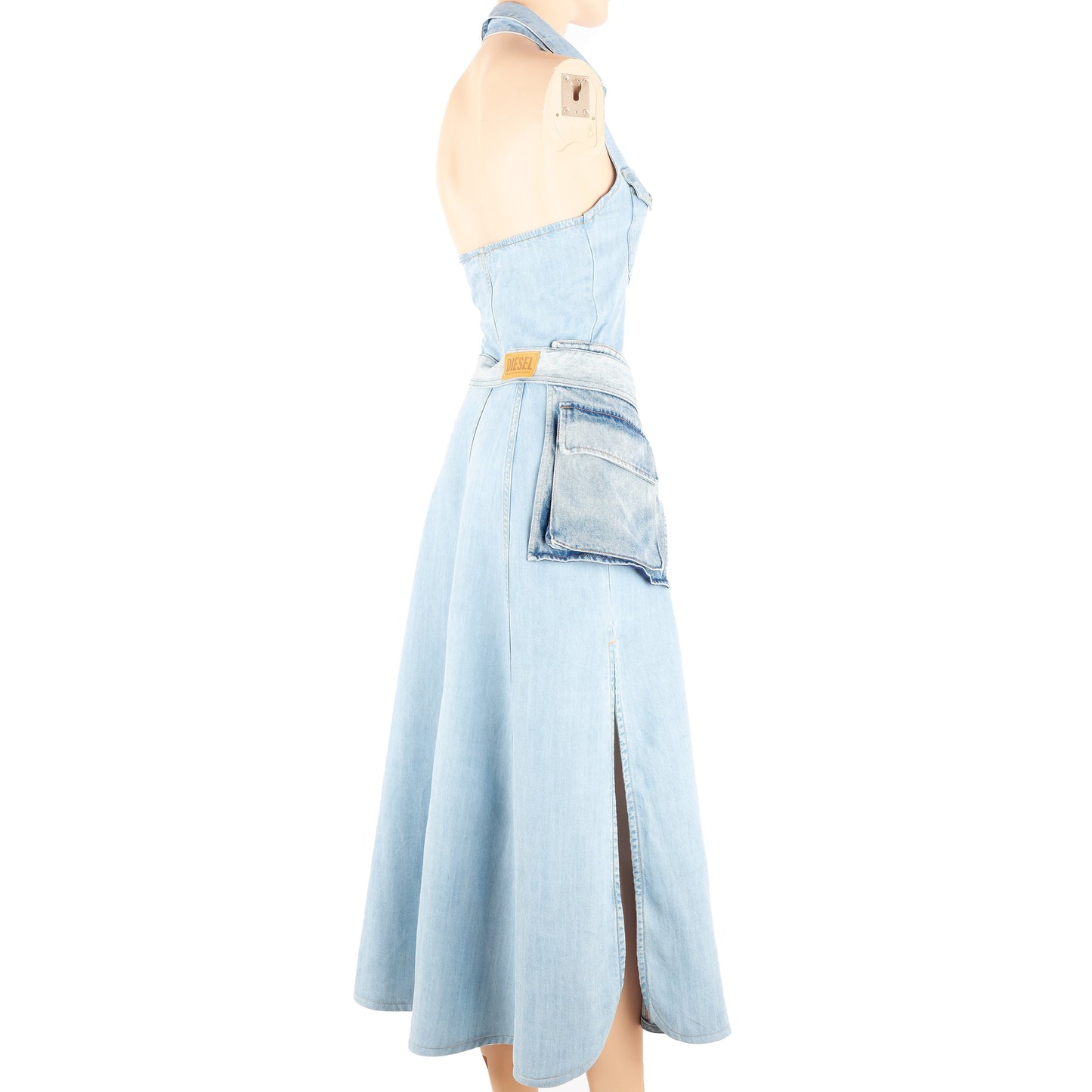 Diesel Halterneck Belted Denim Maxi Dress