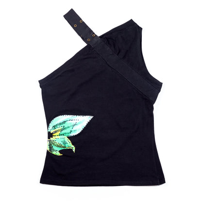 Christian Dior 2002 One Shoulder Black Logo Top