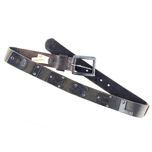 Diesel Brown Metal Letters Vintage Leather Belt (90 cm)