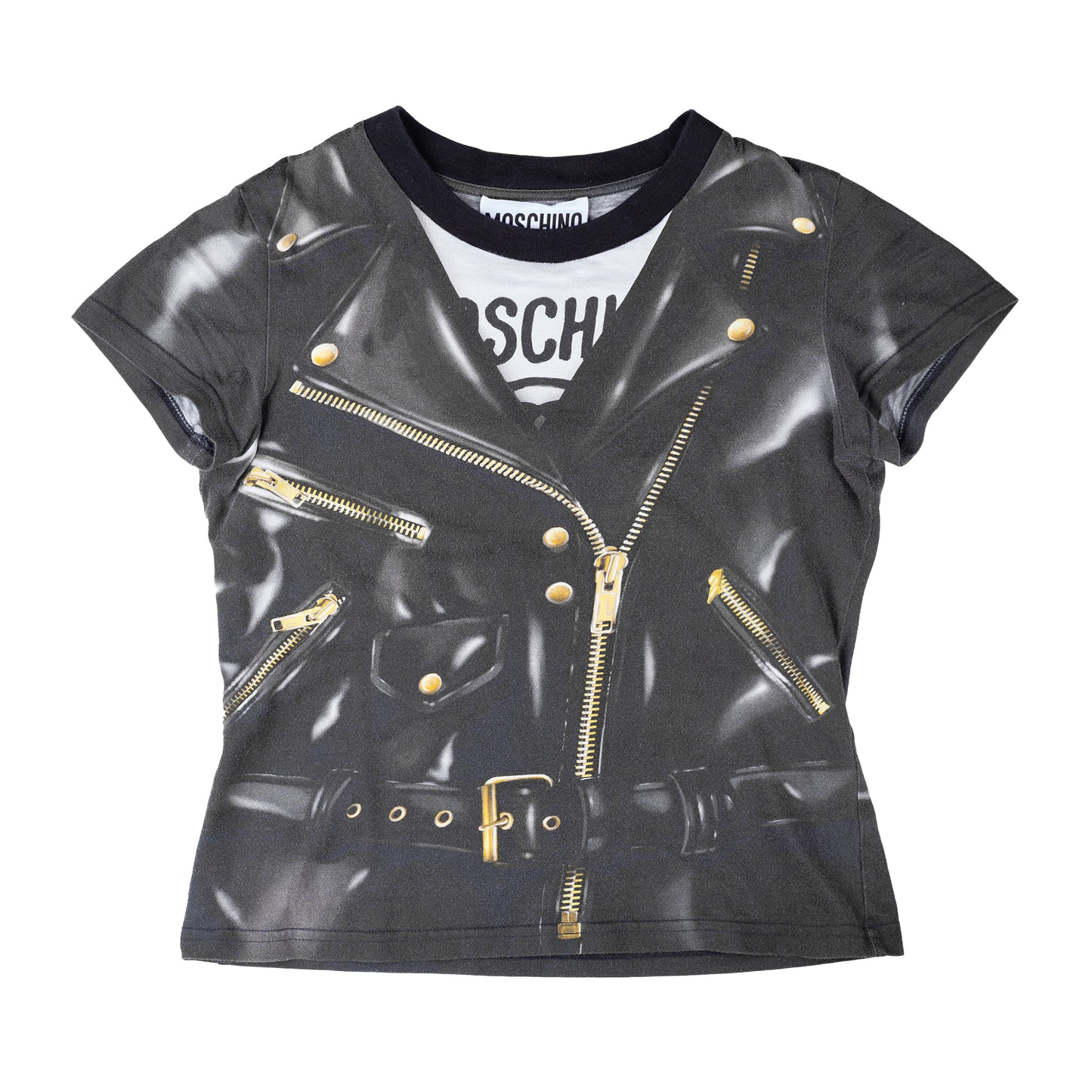 Moschino Couture Black Leather Jacket Print Top