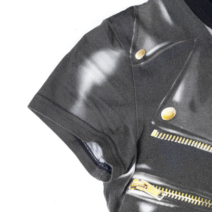 Moschino Couture Black Leather Jacket Print Top  
