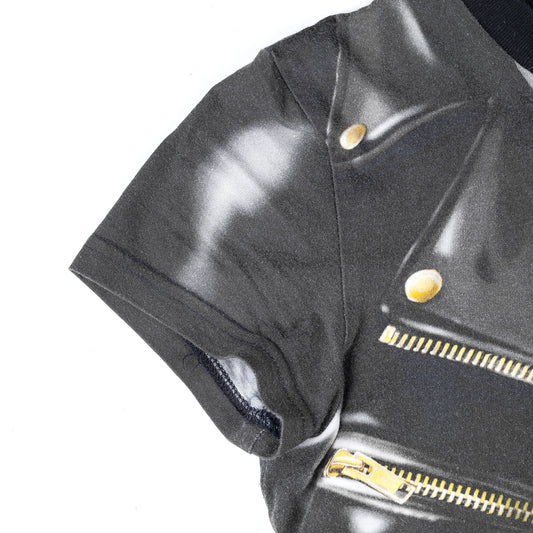 Moschino Couture Black Leather Jacket Print Top