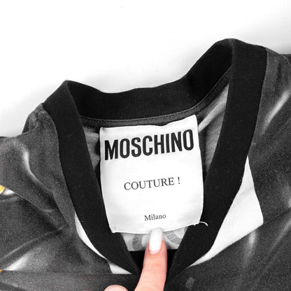 Moschino Couture Black Leather Jacket Print Top  