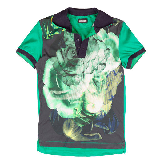Dirk Bikkembergs Vintage Green Flower Polo Shirt Top