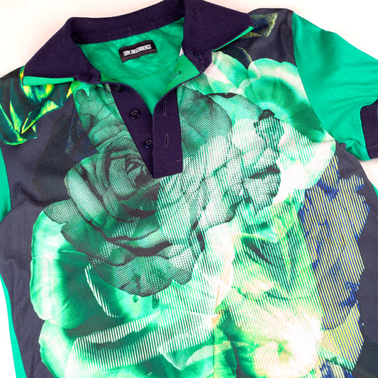 Dirk Bikkembergs Vintage Green Flower Polo Shirt Top