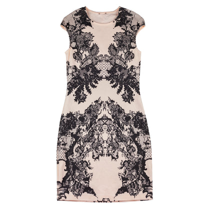 McQ By Alexander McQueen Peach Lace Print Bodycon Dress  