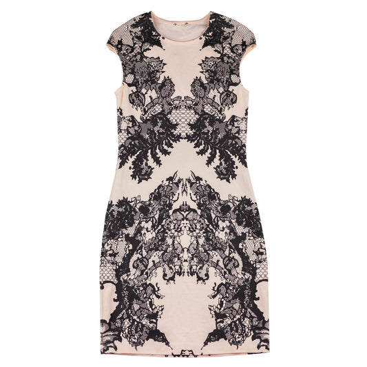 McQ By Alexander McQueen Peach Lace Print Bodycon Dress