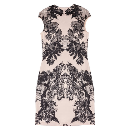 McQ By Alexander McQueen Peach Lace Print Bodycon Dress  