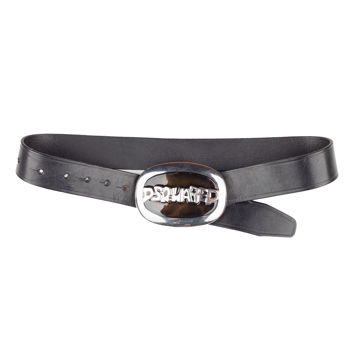 DSQUARED2 Vintage Black Leather Metallic Belt